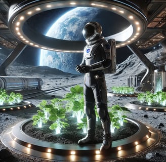Astronaut tending plants on the moon—Redurb Dream Guides explores futuristic dream interpretation