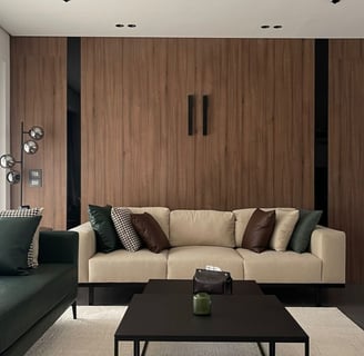 a living room with a couch and a coffee table