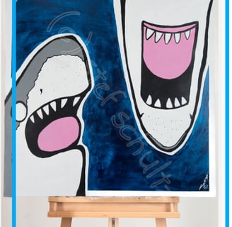 Sharky, sharks, great white, painting, los ruano gallery, los angeles, stef schultz, stefanie