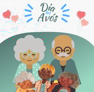UMA IMAGRM COM VOVÓ, VOVÕ E SEUS NETINHOS SORRINDO E FELIZES