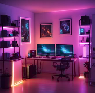 an advanced gamers desk with a gaming computer and a desk with a gaming computer monitor