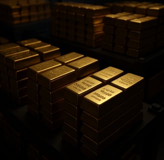 Pure African gold bars stacked in rows
