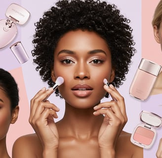 a woman with a lot of makeup and makeup products