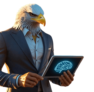 humanoid American eagle specializing in digital marketing for local businesses with a tablet