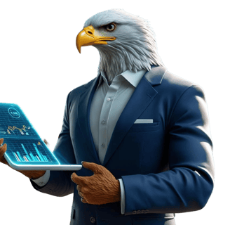 a bald eagle specializing in digital marketing for local businesses and artificial intelligence in a