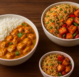 Veg fried rice & Chilli paneer bowl; butter chichen & Jeera rice bowl
