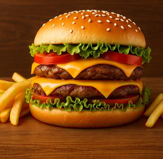 Smoky Barbeque Chicken Burger (Double Patty + Double Cheese) with golden crispy salted french fries