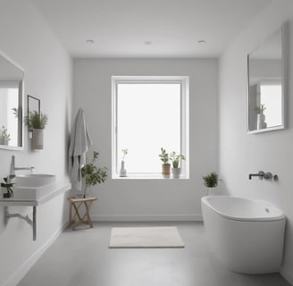 A partially renovated room with freshly laid concrete flooring. The room has bare plastered walls and two exposed pipes for plumbing. A window at the far end allows natural light in, partially illuminating the room. There is building material placed in the corner.