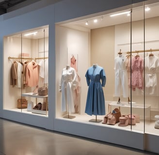 a clothing store with a display of clothes and accessories