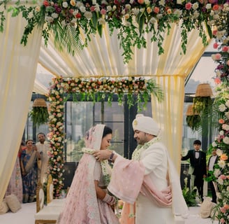 a bride and groom are getting married in a wedding ceremony