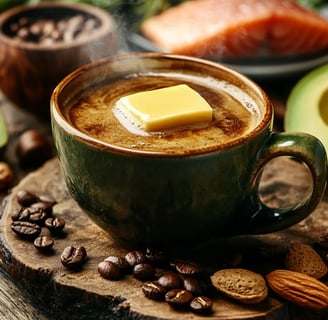 a cup of coffee with butter and nuts