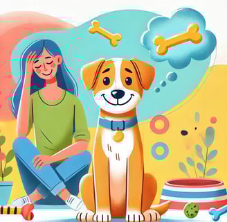 a woman sitting on a dog bed with a dog