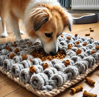 a dog using a slow feeder mat