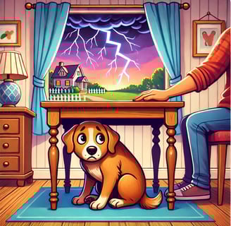 Dog afraid of a thunderstorm
