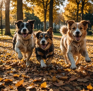 Dogs running in a park
