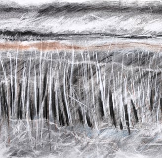 Paysage imaginaire 040625 - Fusain et carré comté sur papier - 65X50 - 2025