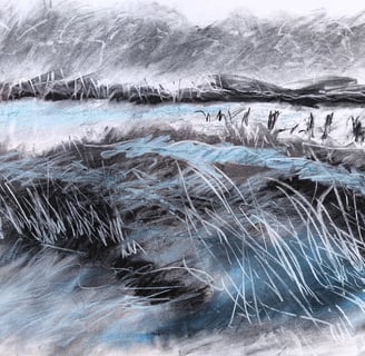 Paysage imaginaire 040625 - Fusain carré comté et pastel sur papier - 65X50 - 2025