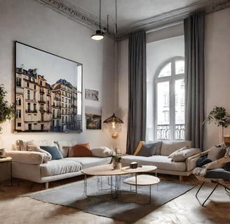 Un salon avec canapé beige, décoration épurée beige, chic et moderne