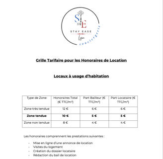 Honoraires de location STAY EASE
