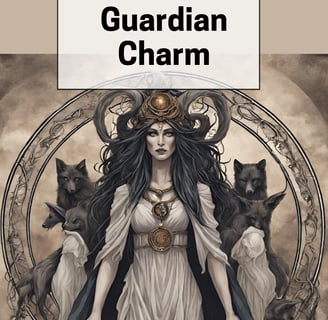 The Goddess Hecate surrounded by black dogs.
