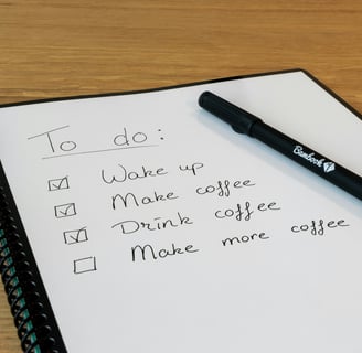 A to do list containing only coffee related items