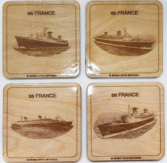 Set of 4 engraved laser coasters of SS FRANCE ocean liner 3D