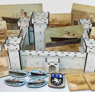 Engraved laser 3D printing artwork ocean liners medieval castles magnets funnels