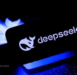 DeepSeek AI: A futuristic AI interface with glowing neural networks, symbolizing NLP, Autonomous Sys