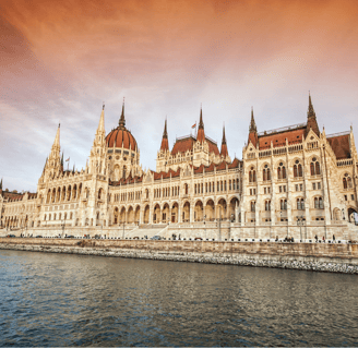 THE PARLIAMENT BUILDING IN BUDAPEST, HUNGARY, BAROQUE STYLE CASTLE-LIKE BUILDING