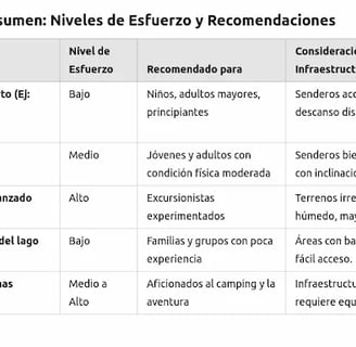 tabla de nivel de esfuerzo recomendaciones y consideraciones de estrucutra