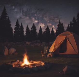 camping y fogata bajo las estrellas