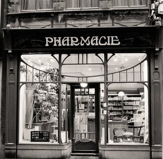 a store front door of a pharmacy shop