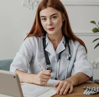 a woman doctor in a white lab coat and stethoscopet