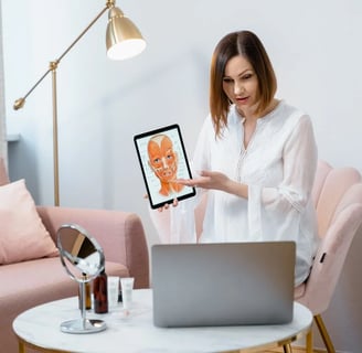 a woman holding a tablet computer and a tablet