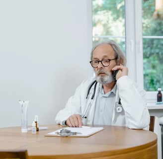 a man in a white lab coat and a stethoscope on a cell