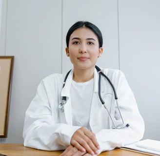 a female doctor in a white coat and a stethoscopecturizer