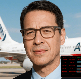 a man in a suit and tie standing in front of a plane