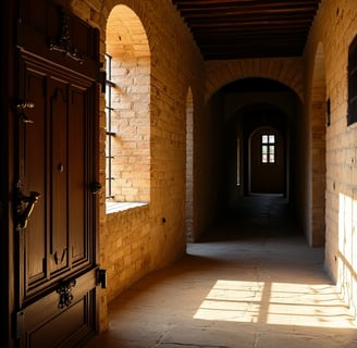 a hallway with a door and a wooden door