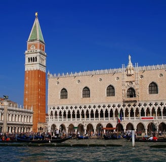 Doge`s Palace with a clock tower in the middle of it