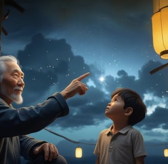 rác vũ trụ rơi xuống trước mặt ông cháu