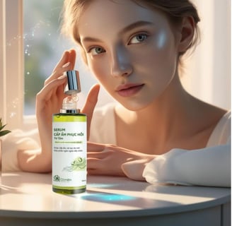 Cô gái có làn da được phục hồi cấp ẩm nhờ serum cỏ mềm tơ tằm