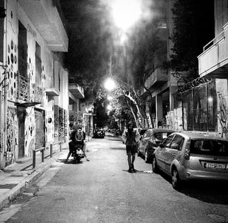 Athens streets at the night time