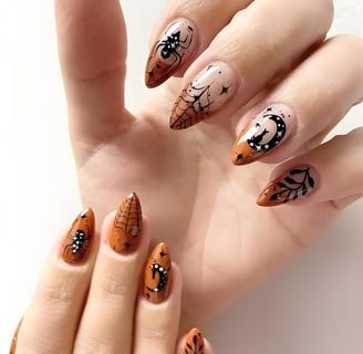 Halloween nails orange moon and stars press on nails 