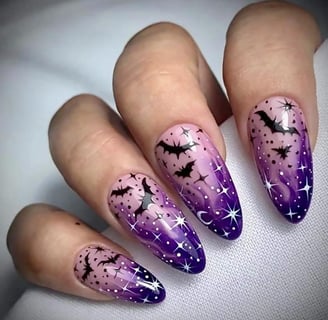 Halloween Nails Purple moon and stars press on nails