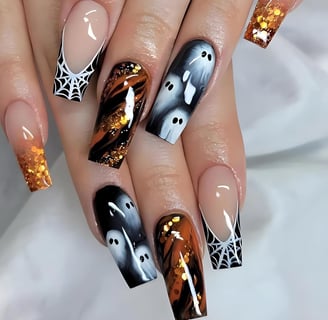 Halloween Nails Ghosts and Spider web press on nails