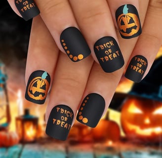 Halloween Nails Black pumpkin press on nails