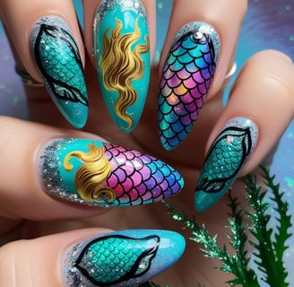 DIY Blue Mermaid Polygel Nail Art