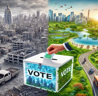 interpretação AI para dois caminhos - o voto egoísta ou o voto consciente