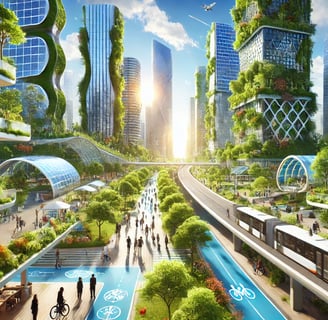 Cidade futurista sustentável, vibrante e acolhedora