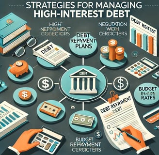 Person managing high-interest debt with a budget plan, calculator, and credit card, demonstrating ef